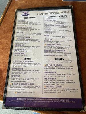 Menu front