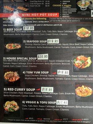 Soup options and prices off menu