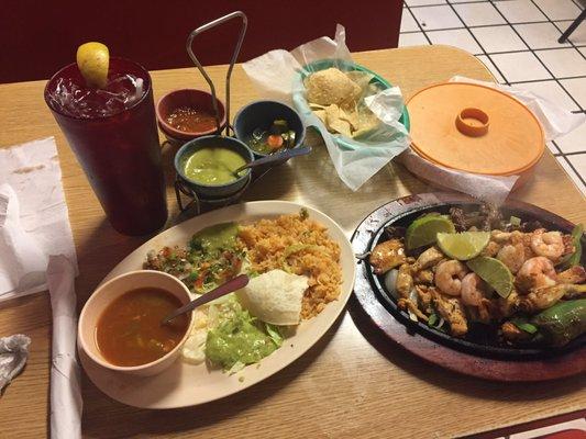 Special of the day. Shrimp, chicken and beef fajitas! Homemade flour tortillas, and salsas, really put the finishing touch to a great meal!