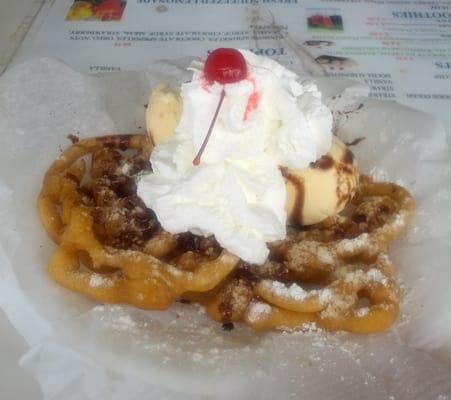 Funnel Cake Ice Cream Sundae w/ Blue Bell Ice cream!