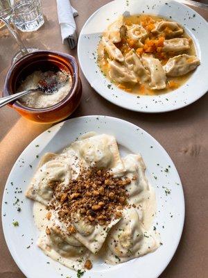 Tortelli di Zucca all'Olio Tartufato, Ravioli di Funghi al Gorgonzola