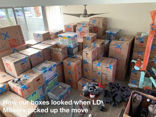 This is how my boxes looked when they were picked up by LD Moving and storage.