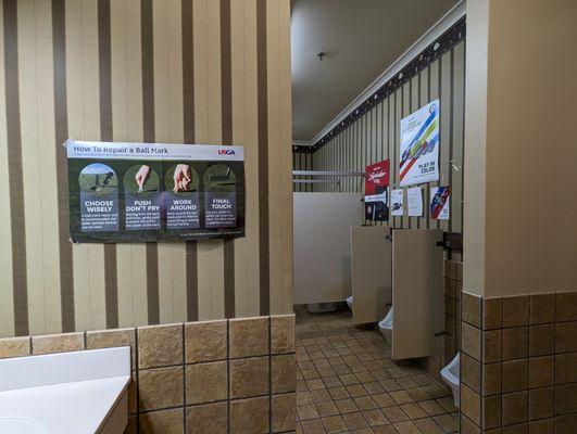 Inside the men's restroom in the clubhouse.