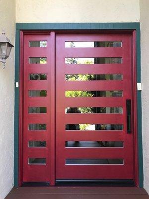 Beautiful Brick Red Custom Simpson door created and installed by Elegant Door