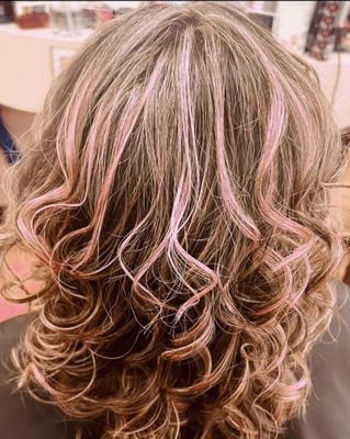 Pink Highlights haircut & lovely style !