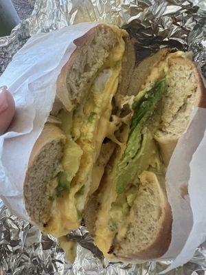 Egg and Cheese Bagel with avocado