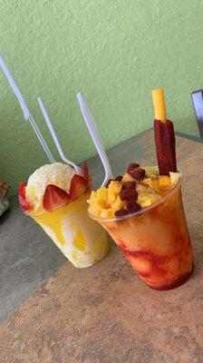 Mangonada and raspado de fresa