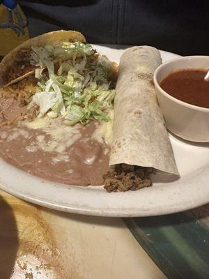 Taco, Burrito Combo plate on the lunch menu