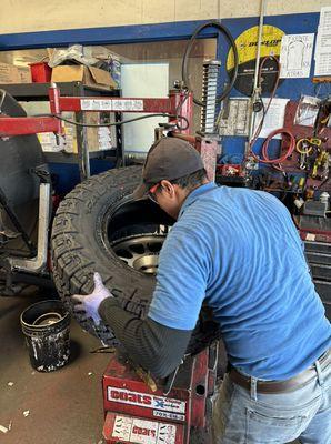 New Falken AT4w tires being installed onto method wheels