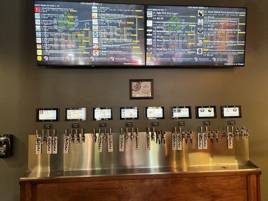 Tap wall and beer menu, with Local brews appropriately labeled!