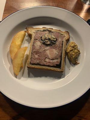 Pate en croute with mustard and pickled apple