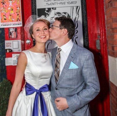 Dana tied the bow on my sash perfectly- I didn't have to re-tie it once. She also made the (no-comb) birdcage veil.