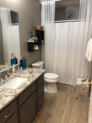 Completion of our remodel was to use excess granite on our bathroom vanity. Ryan did not waste a bit of our granite.