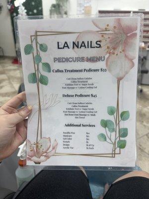 Pedicure prices 12/2022