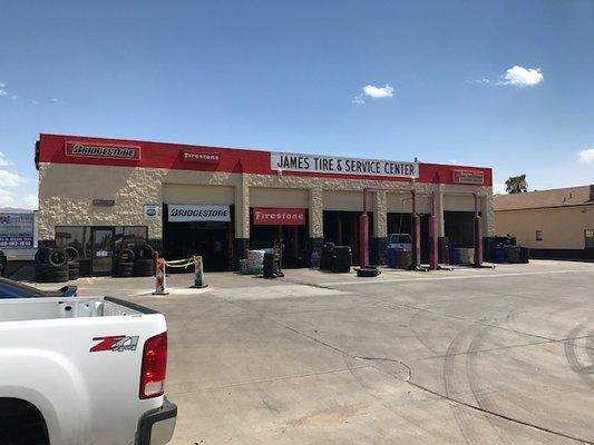 James Tire Sales located on Apache Trail one block west of Ironwood on Saguaro