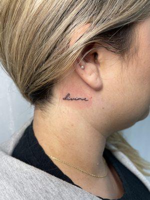 Neck cursive tattoo @TheTattooGemologist