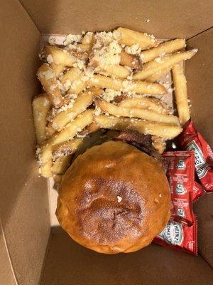 Angus Burger and Parmesan Truffle Fries