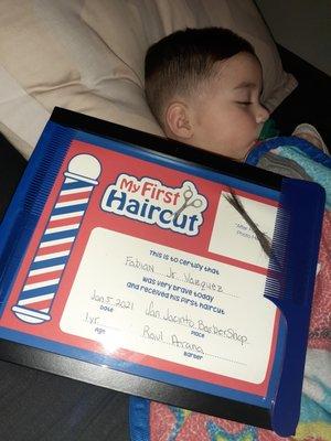 1st HairCut Certificate By Barber Raul Arana