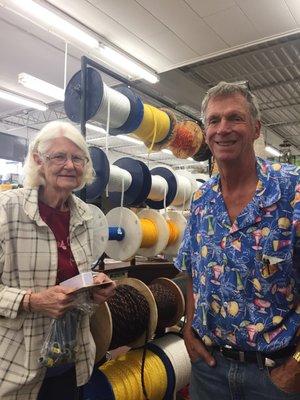 Mike Sauser with clerk Karen at Sauser's Hardware in Pine City, MN, my favorite store.