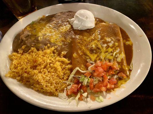 Cheese enchiladas with rice and beans!