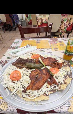 Tlayuda with cecina and cecina adobada. Opted for no chorizo.