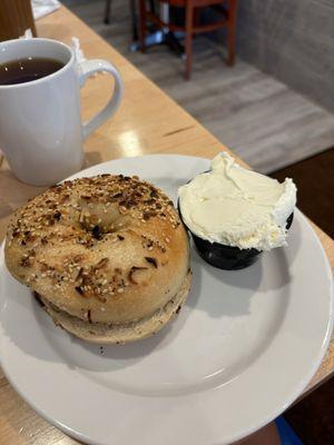 Everything bagels, cream cheese