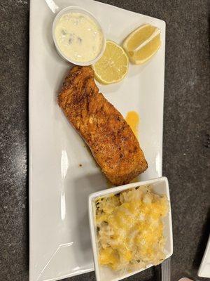 Pan Seared Alaskan Salmon with cheesy mashed potatoes