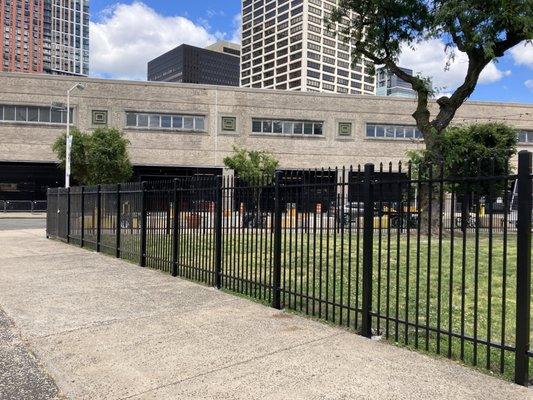 The one oasis of green space beside Newark Penn Station is now fenced off and locked away from the public. Super-great use of a park.