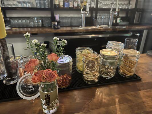 Mason jars filled with drink toppers~