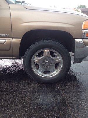 Tires mounted & balanced. Replaced a couple of lug nuts as needed, no damage to the wheels.