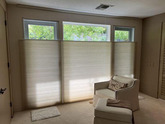 Top down / bottom up motorized Honeycomb shades