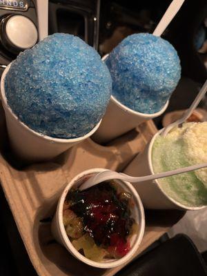 Blue coconut shaved ice Lemon lime shaved ice with cream Tigersblood Piccadilly