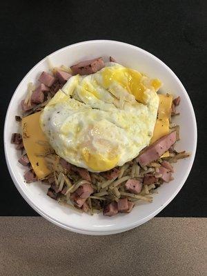 HASH BROWN BOWL
 WITH ham, eggs & cheese