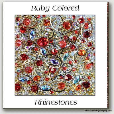 07 Ruby Embellishment Goodies, has 13g. of AB crystals, rhinestones, mini-beads, embellishments & mini-crystals.