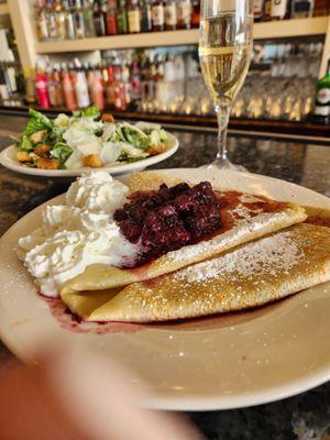 Berry compote crepe and Caesar salad.