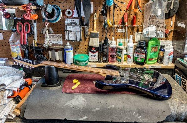 We do repairs and restring guitars, ukuleles and other stringed instruments.