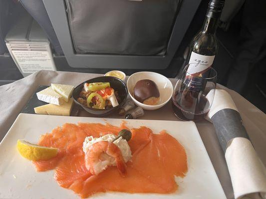 Launch appetizer in business class.