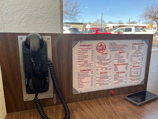 Menu and phone to order your food