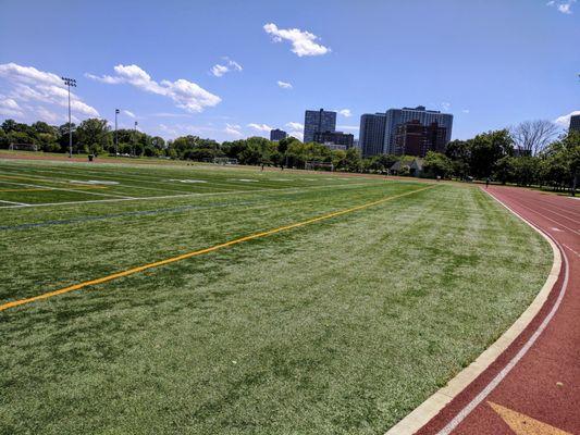 Nice track for running and a beautiful field for soccer or football.