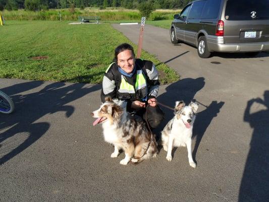 Jenn C w new camping buddies at Burnidge Forest Preserve/Paul Wolff Campground, nice flat green grassy field not for tents!