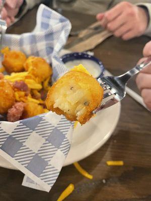 Inside of the hashbrown casserole tots