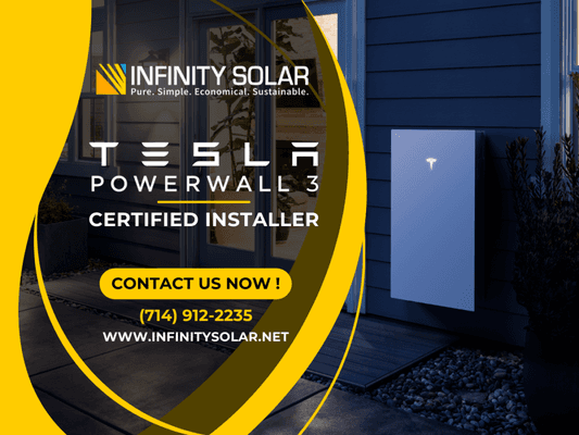 Why Choose Infinity Solar?  We are the first Tesla-approved battery installer in Orange County, a testament to our expertise in the field.