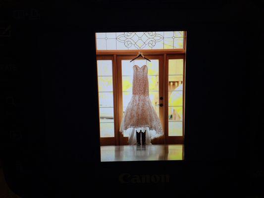 Photography! Wedding dress hanging at Driscoll Estates in Taylorsville. Beautiful venue.