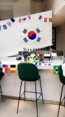 The bar decorated for EF Olympics Day