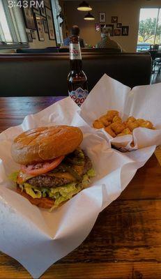 Juicy Cheeseburger and tots.  Mmmm