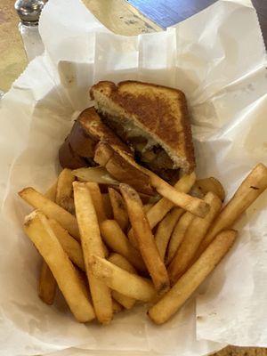 Patty melt and fries.