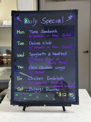 Daily Specials not on the big menu