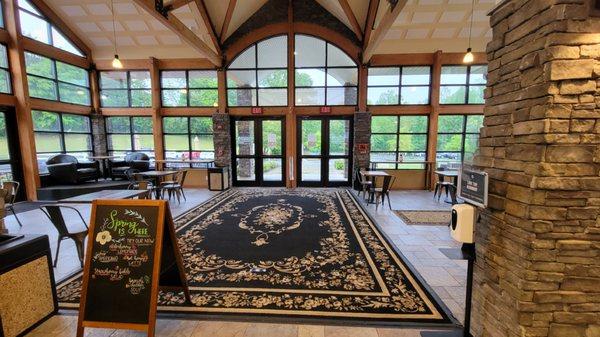 View of the dining area towards the front of the cafe.