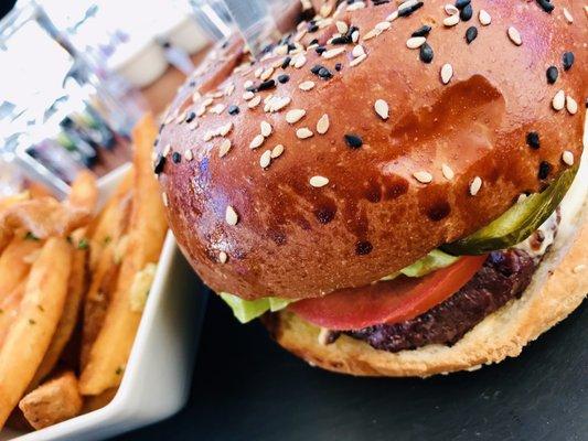 Elk Burger & Garlic Fries!