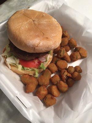 Double burger with fried okra